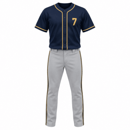 Custom Baseball Uniform – Navy & Gold - front view - Zees Commerce