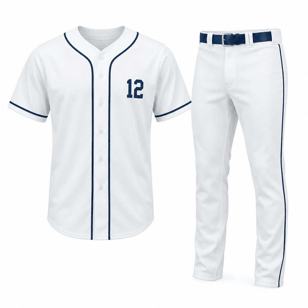 Custom Baseball Uniform - White front view Custom Baseball Uniform - White - front view - Zees Commerce