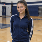 Custom Cheer & Dance Warm-Up Jacket – Navy & White - on model - Zees Commerce