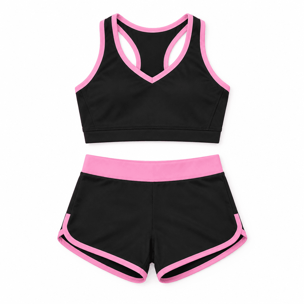 Custom Cheer Practice Set – Black & Pink front view Custom Cheer Practice Set – Black & Pink - front view - Zees Commerce
