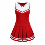Custom Cheerleading Uniform – Red & White - front view - Zees Commerce