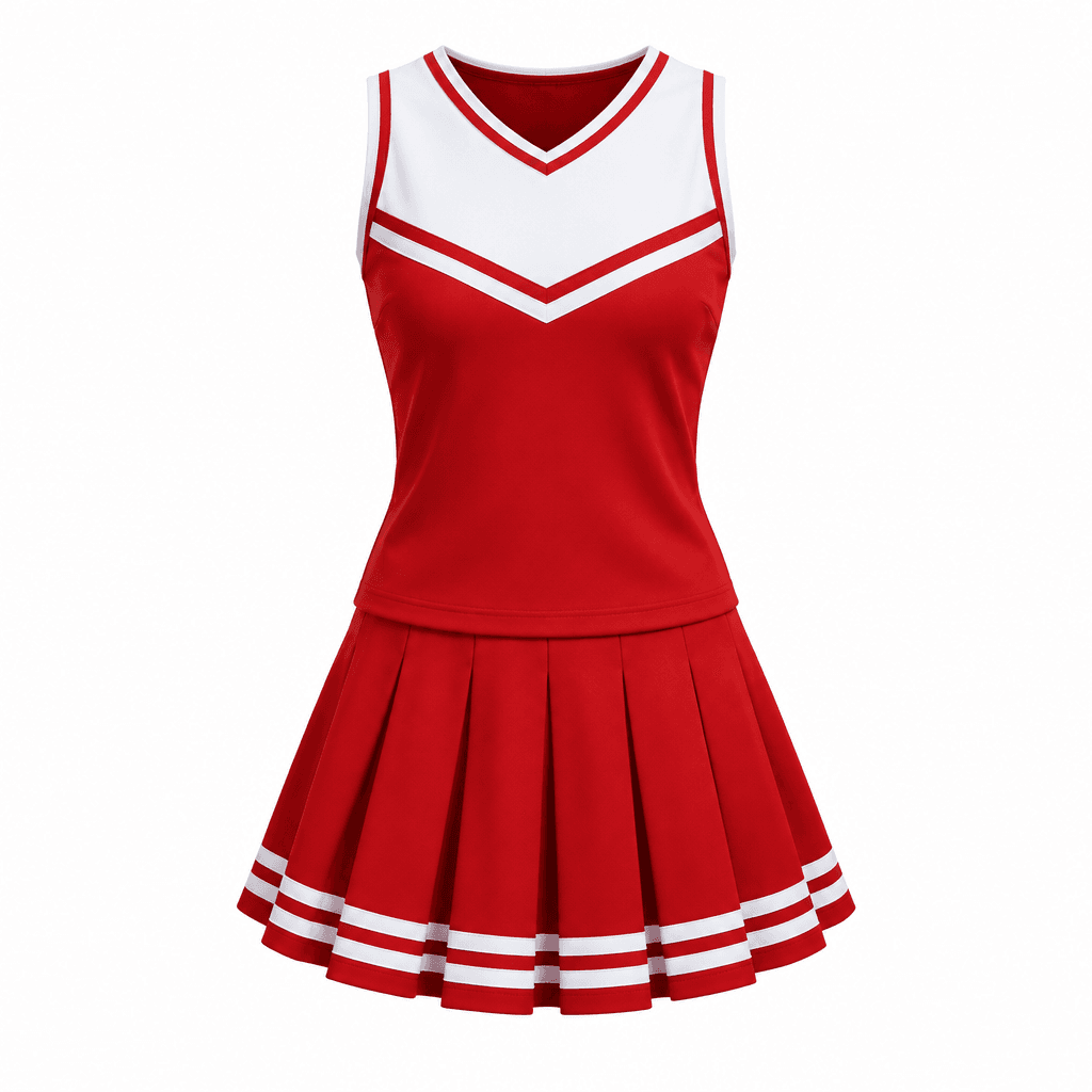 Custom Cheerleading Uniform – Red & White front view Custom Cheerleading Uniform – Red & White - front view - Zees Commerce