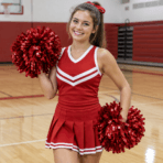 Custom Cheerleading Uniform – Red & White - on model - Zees Commerce