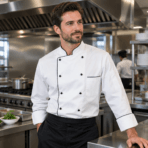 Custom Chef Jacket - on model - Zees Commerce