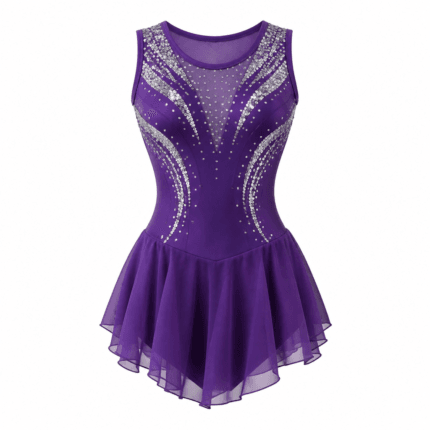 Custom Dance Team Costume – Purple & Silver - front view - Zees Commerce
