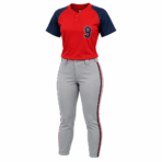Custom Fastpitch Softball Uniform – Red & Navy - front view - Zees Commerce