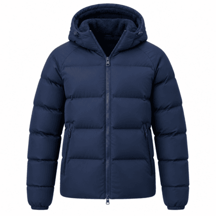 Custom Hooded Winter Puffer Jacket - front view - Zees Commerce