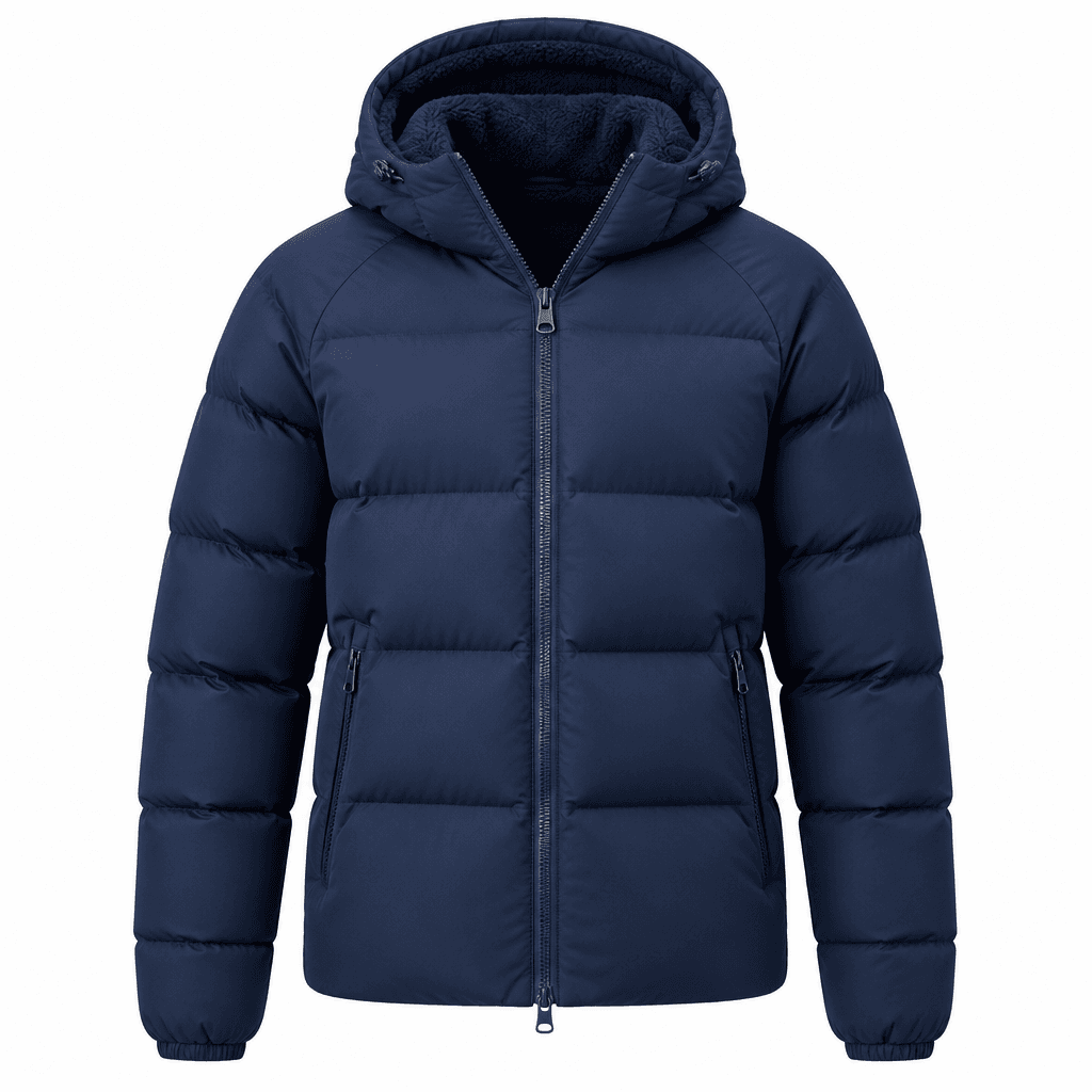 Custom Hooded Winter Puffer Jacket front view Custom Hooded Winter Puffer Jacket - front view - Zees Commerce