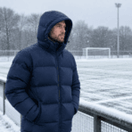 Custom Hooded Winter Puffer Jacket - on model - Zees Commerce