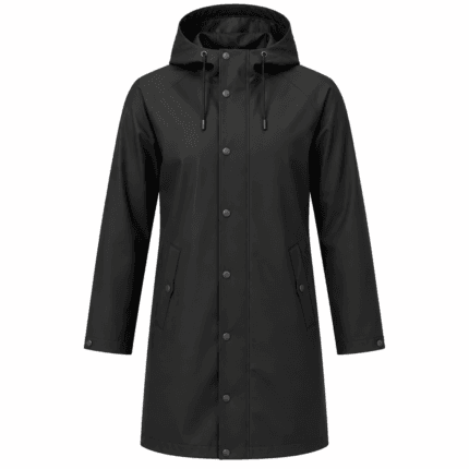 Custom Long Hooded Raincoat - front view - Zees Commerce