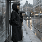 Custom Long Hooded Raincoat - on model - Zees Commerce