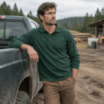Custom Long-Sleeve Polo Shirt - on model - Zees Commerce