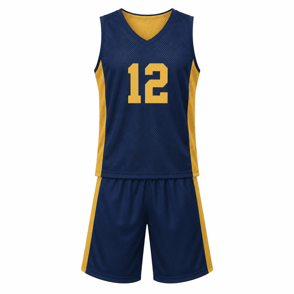 Custom Men's Lacrosse Uniform – Navy & Gold front view Custom Men's Lacrosse Uniform – Navy & Gold - front view - Zees Commerce