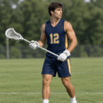 Custom Men's Lacrosse Uniform – Navy & Gold - on model - Zees Commerce
