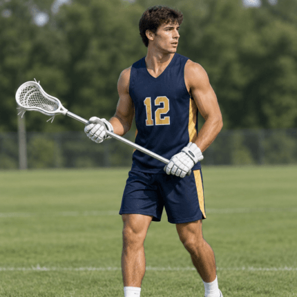 Custom Men's Lacrosse Uniform – Navy & Gold - on model - Zees Commerce