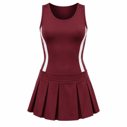 Custom Netball Bodysuit & Skort – Maroon & White - front view - Zees Commerce