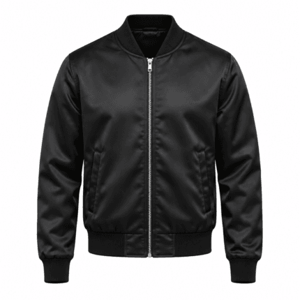 Custom Satin Bomber Jacket - front view - Zees Commerce