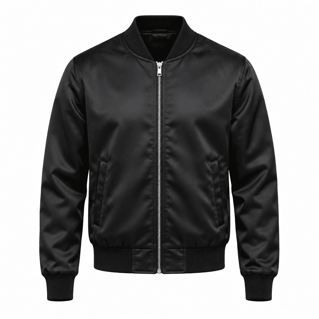Custom Satin Bomber Jacket front view Custom Satin Bomber Jacket - front view - Zees Commerce