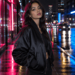 Custom Satin Bomber Jacket - on model - Zees Commerce