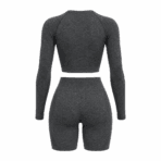 Custom Seamless Long-Sleeve Crop & Biker Set - back view - Zees Commerce