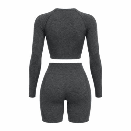 Custom Seamless Long-Sleeve Crop & Biker Set - back view - Zees Commerce