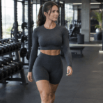 Custom Seamless Long-Sleeve Crop & Biker Set - on model - Zees Commerce