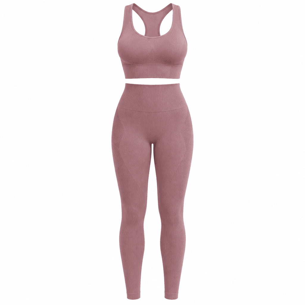 Custom Seamless Ribbed Activewear Set front view Custom Seamless Ribbed Activewear Set - front view - Zees Commerce