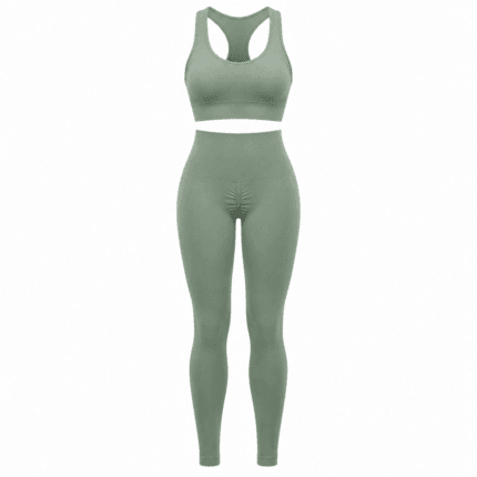 Custom Seamless Scrunch Leggings & Bra Set - front view - Zees Commerce