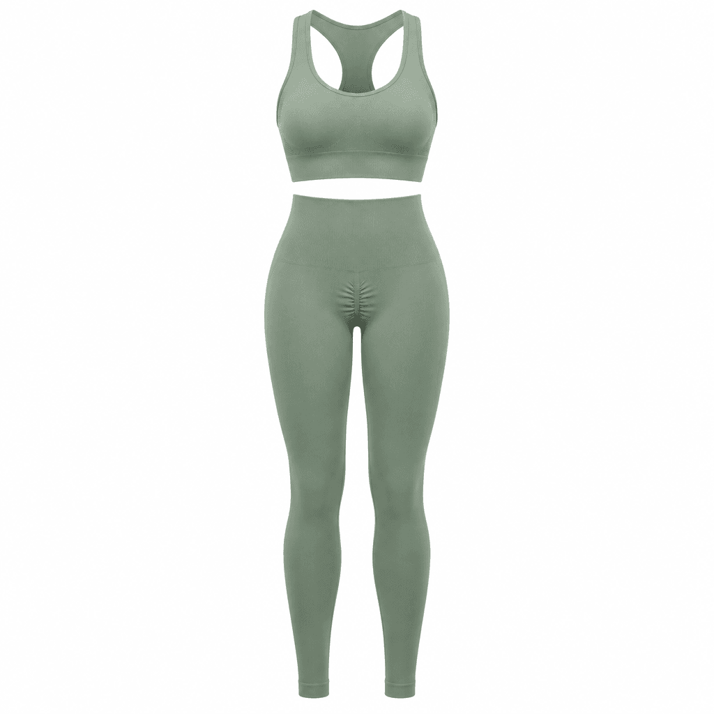 Custom Seamless Scrunch Leggings & Bra Set front view Custom Seamless Scrunch Leggings & Bra Set - front view - Zees Commerce