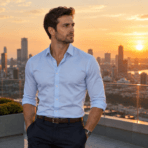Custom Slim Fit Stretch Dress Shirt - on model - Zees Commerce