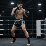 Custom Sublimated Muay Thai Shorts - on model - Zees Commerce