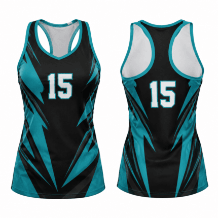 Custom Sublimated Softball Jersey – Teal & Black - front view - Zees Commerce