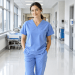 Custom V-Neck Scrub Set - on model - Zees Commerce